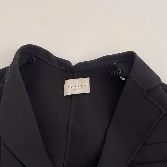 Sandro Paris Long Black Coat Single Breasted 1-Button Size 8 Medium / Large - Picture 10 of 14